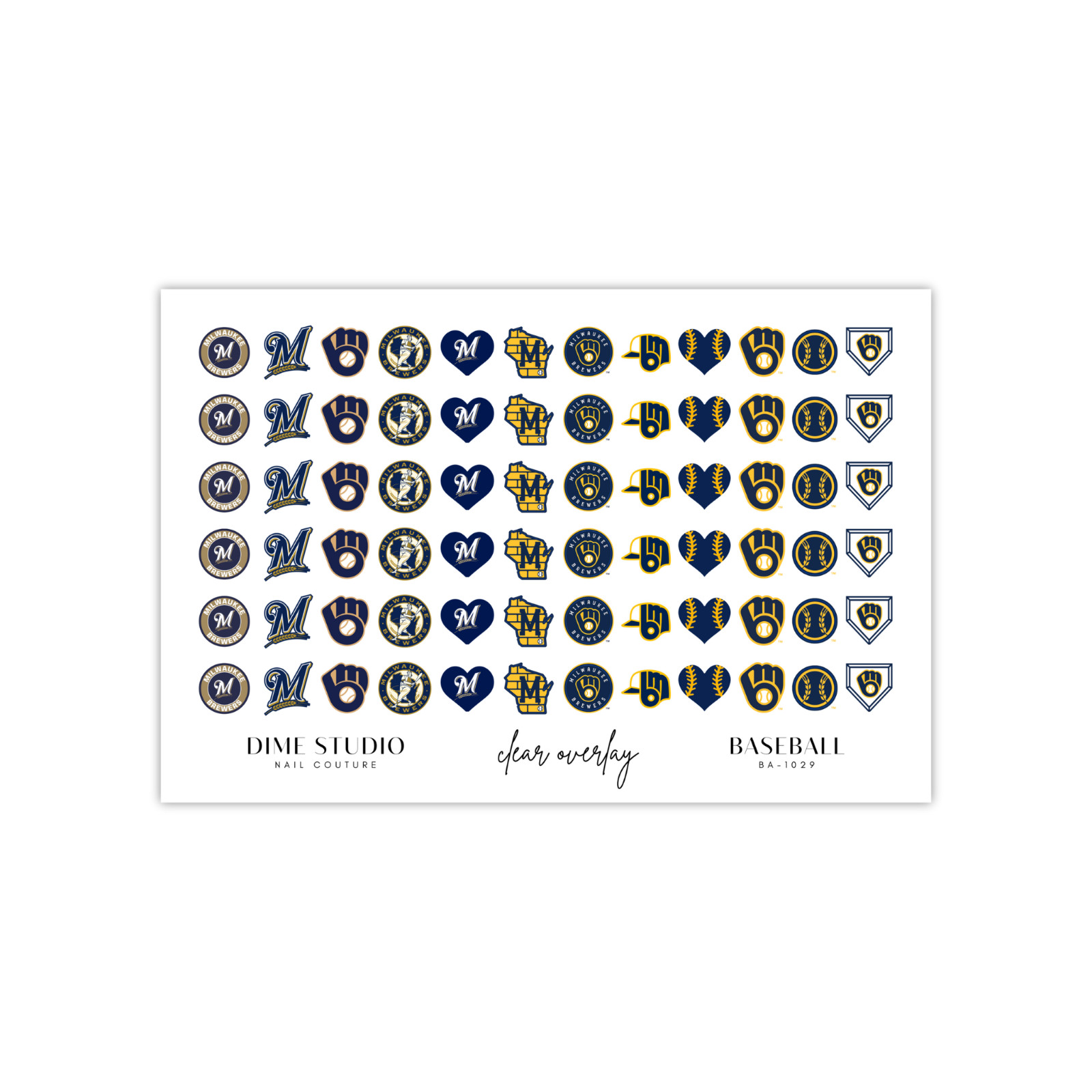Milwaukee Brewers Baseball Nail Decals Water Transfer Clear Overlay