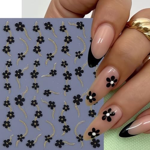 6 Sheets Flower Nail Art Stickers 3D Self-Adhesive Glitter heart flower lines