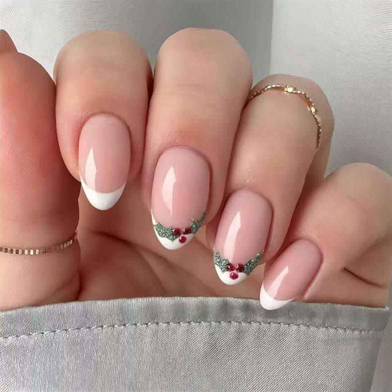 Christmas New 30pcs Diamond Nail Tips Short Oval Long Square Love Pink Nails
