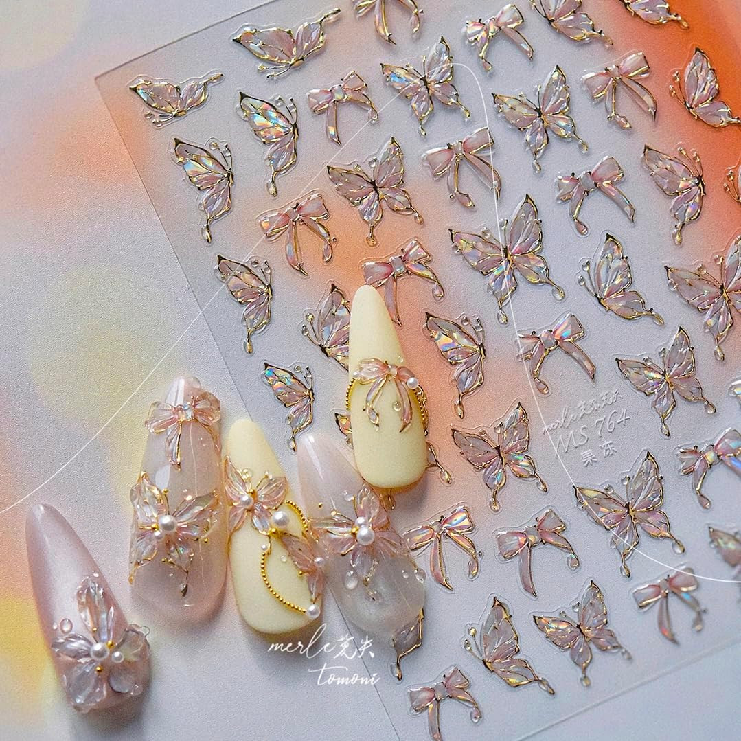 3D Nail Stickers for Nail Art, Embossed Self-Adhesive Cute Nail Charms & Decals