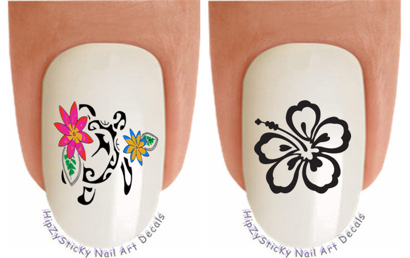 Nail Art 2208 Hawaiian Flower Sea Turtle #2 Color WaterSlide Nail Decal Transfer