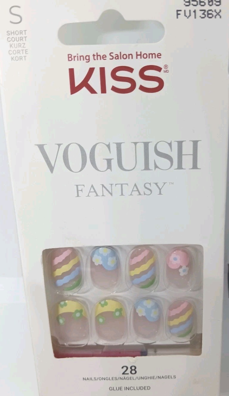 KISS voguish fantasy 1 pack 28 glue on pink blue white new