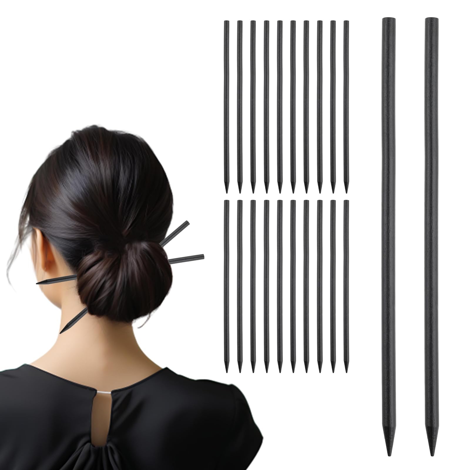 22 Pack Chopsticks for Hair Bun Chinese 1 Count (Pack of 22), Black