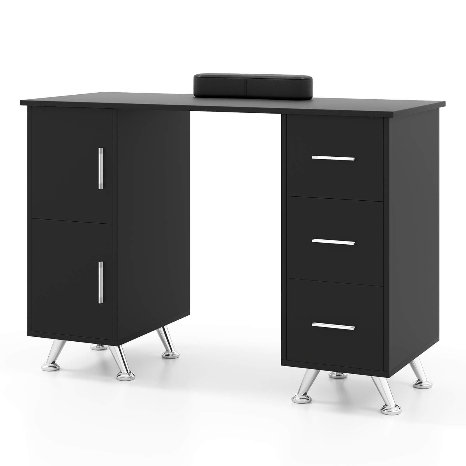 Manicure Table Nail Desk with Drawers Wrist Rest Metal Legs Nail Tech Station
