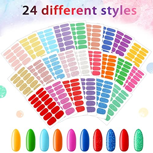 336 Pieces 24 Sheets Full Nail Stickers Wraps Polish Bright Style Bright Color