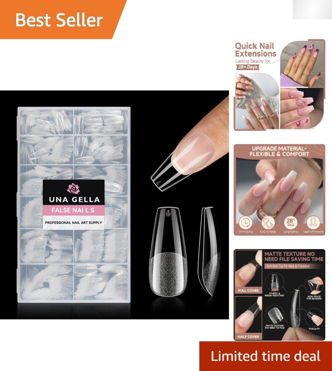 Coffin Nail Tips 216 PCS – Clear Soft Gel Full Cover – Quick and Easy Extensions