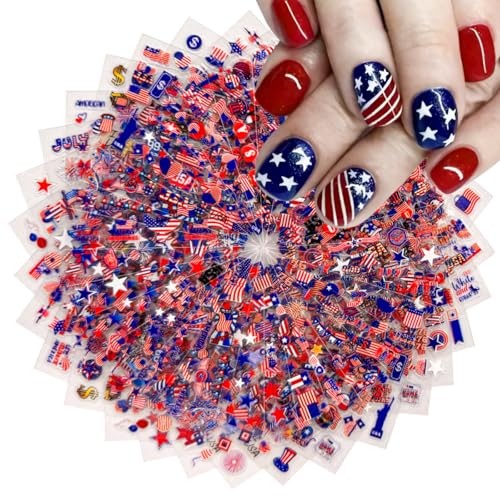 4th of July Nail Stickers Red Blue White Nail Decals Star USA Regular Vbn-34