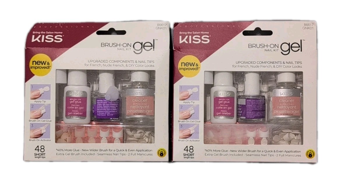 KISS Nail Kit Short Tips French Nude 86617 GNK01 DIY Lot 2 Sets 48 ea PKG