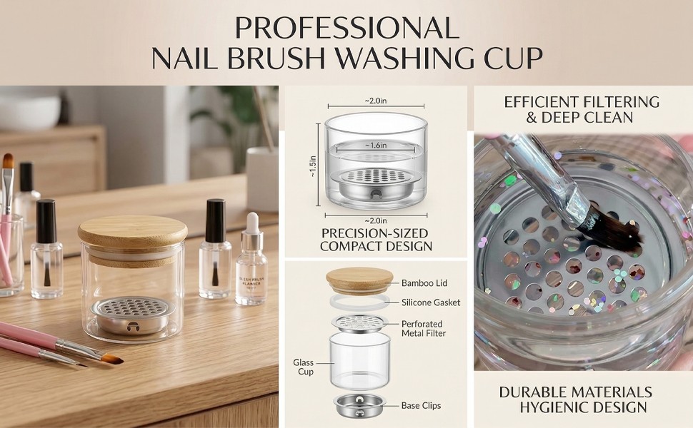 Nail Art Brushes Washing Cup, Nail Glitter Removal Cup, Monomer Holder, Nail Art