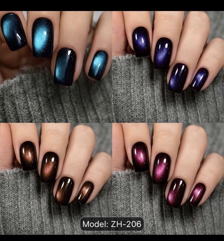 96pcs Short Square Glossy Cat Eye Nail Set Blue, Purple, Pink,Lake Blue Press On