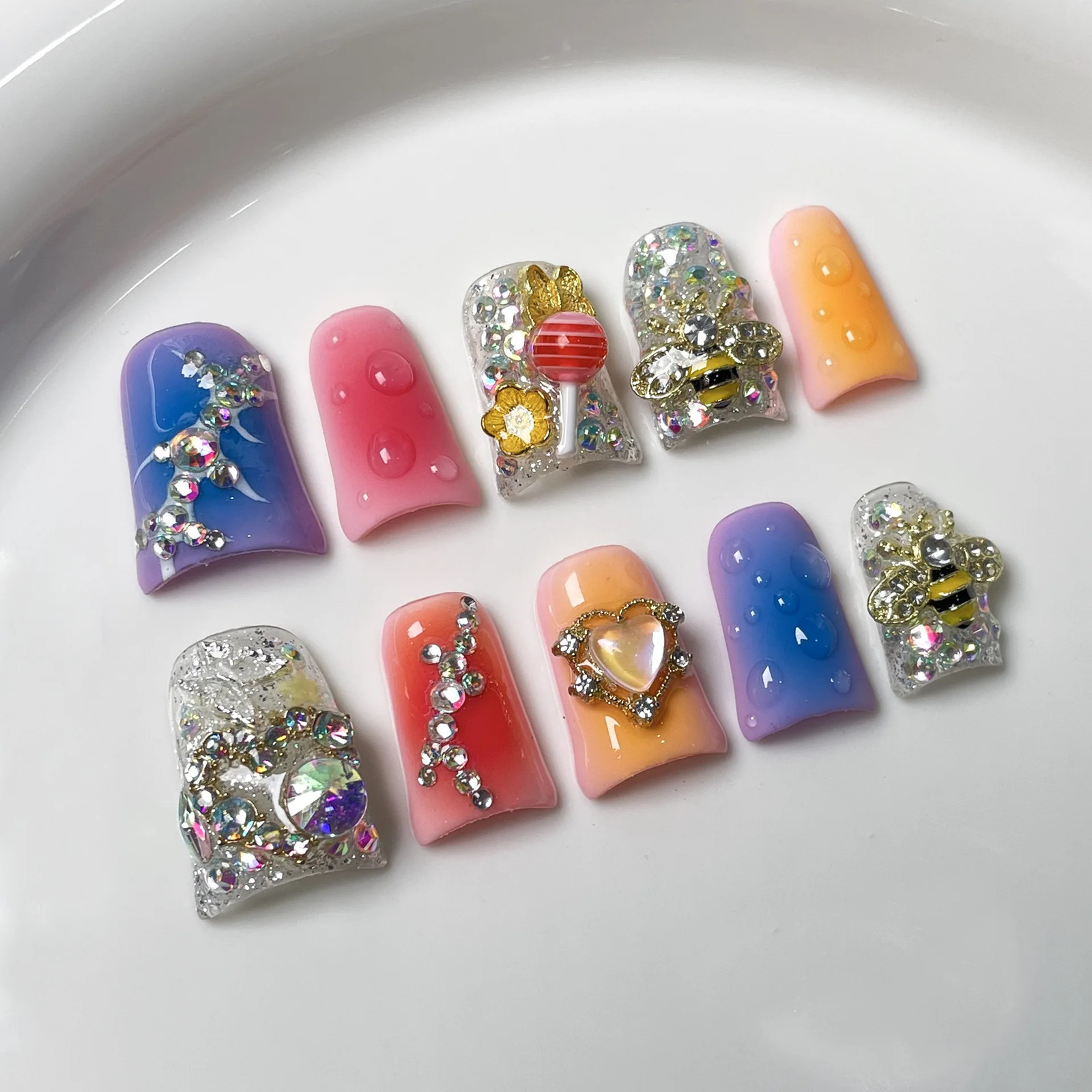 10pcs Handmade Press on Nails Art Simple White French Short Fake Nail Wearable