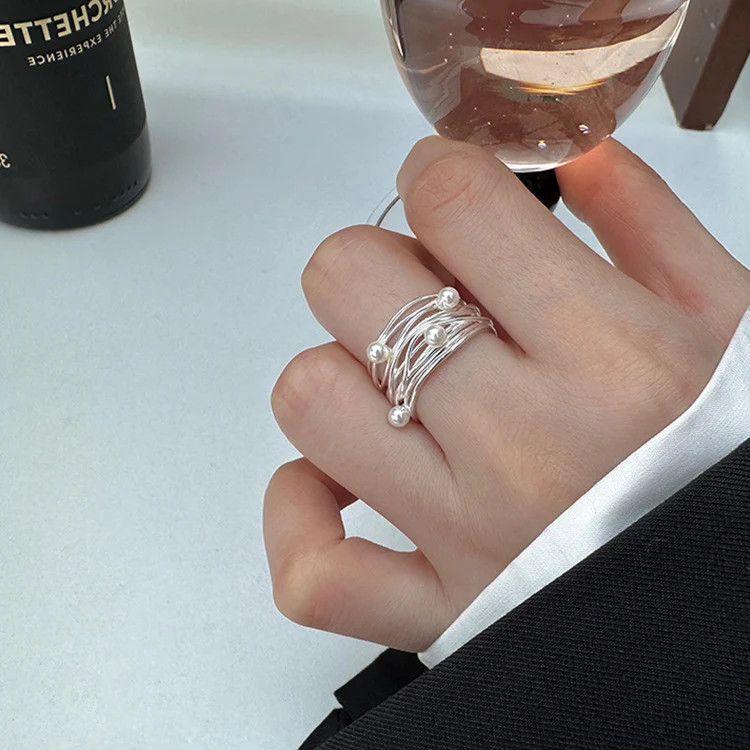 Irregular Multi-Layer Pearl Open Ring