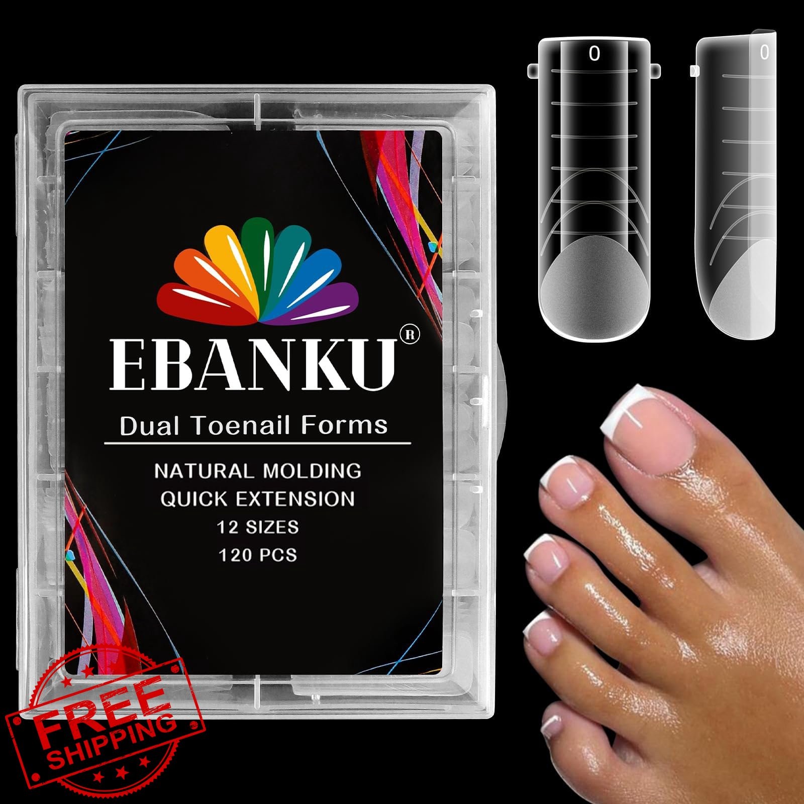 EBANKU Poly Gel Toe Nail Kit Forms 120PCS 12 Sizes Pedicure