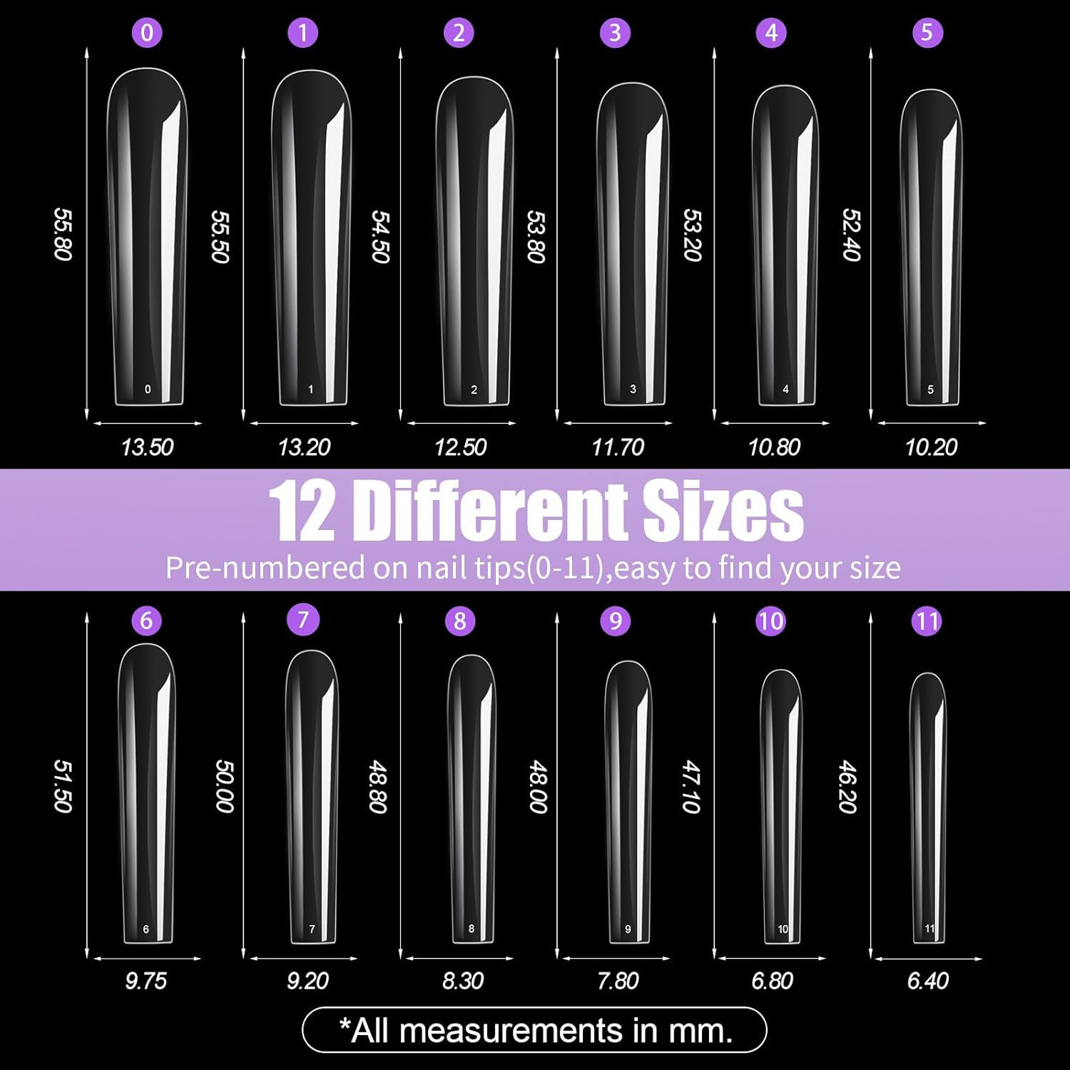 Long Square Nail Tips, 240Pcs Full Cover Soft Gel Nail Tips Pre-Shaped 3XL Strai
