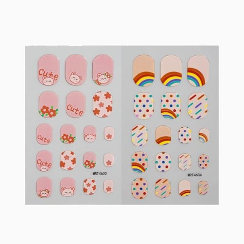 Colorful Nail Stickers Self Adhesive Full Nails Wraps Cute Cartoon Style-46