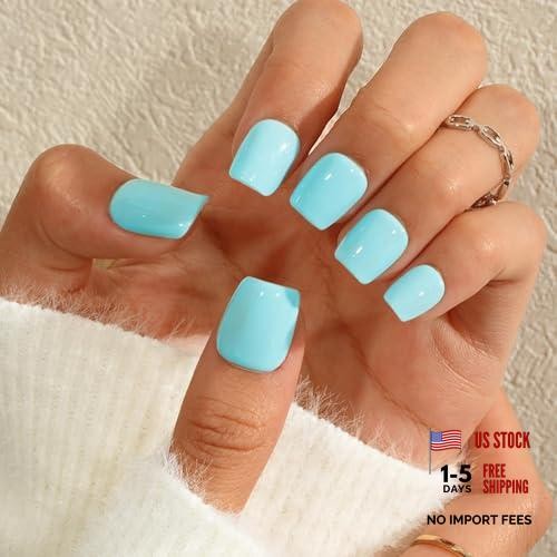 Short Summer Square Teal Blue Nails – Sheer Sheer