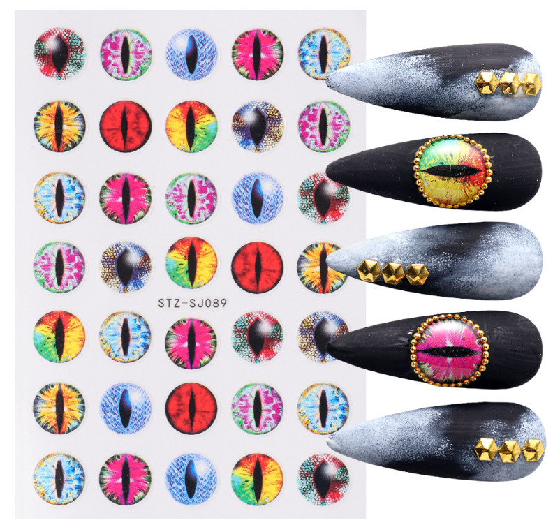 2pcs Dinosaur Eye Nail Stickers 3D Dragon Cat Eyes Nail Art Decals SJ89-90 NH7