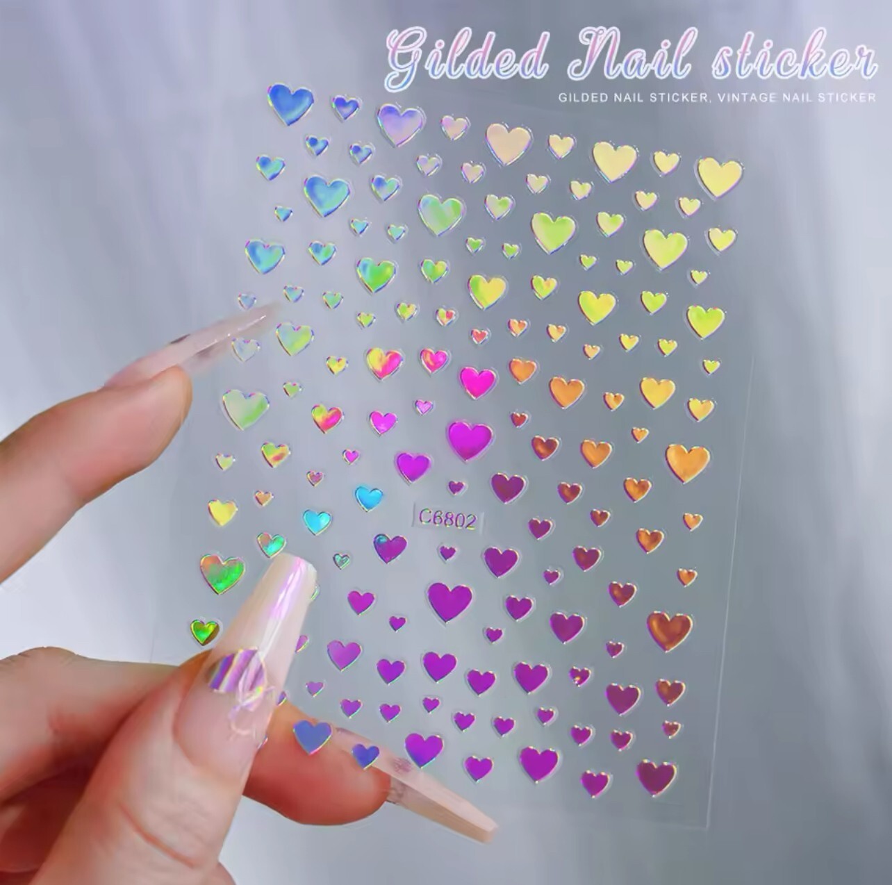 Heart Nail Art Stickers Valentine’s Day Decals Metallic Silver Holo Love Star