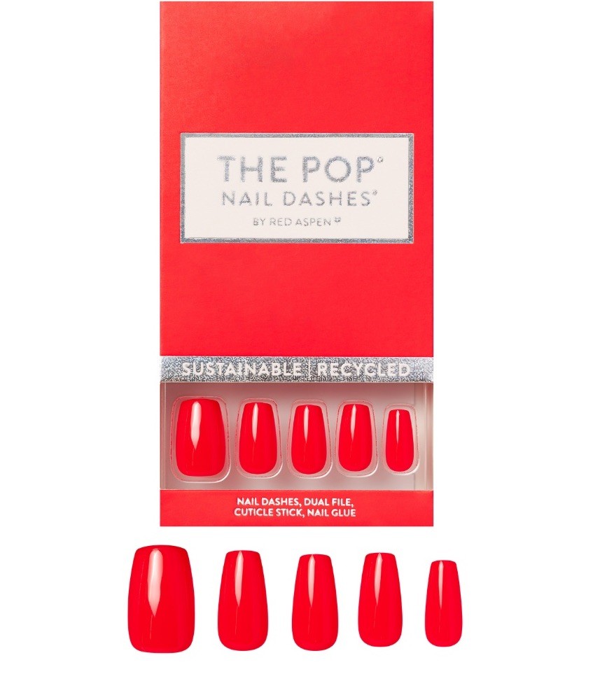 Red Aspen Press On Nails, Medium Coffin, Star Power, Ripley