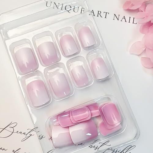 Ombre Press on Nails Short Square Fake Nails Pink Gradient False Nails style1