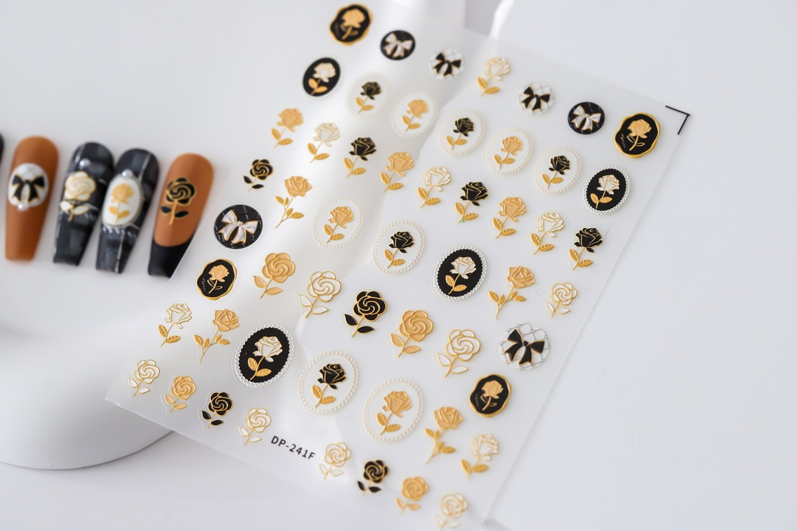 5D Gold Rose Nail Stickers, Bear Nail Decals, Flowers Nail Art Stickers(76)