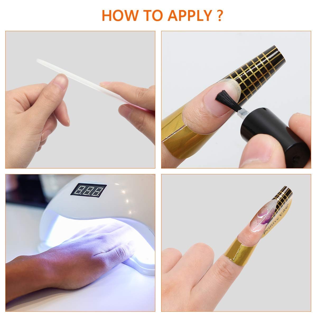 Self-Adhesive Nail Extension Forms for Builder Gel – 200 PCS Waterproof Gold