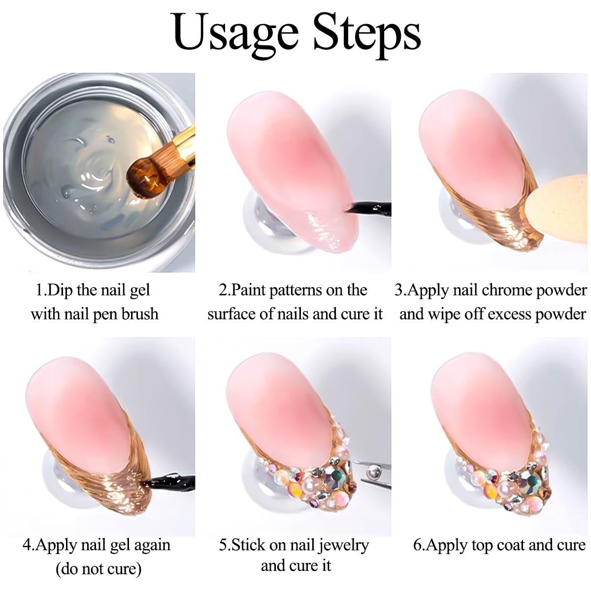 3D Nail Kit, Semi-solid Sculpting for Rubbing Chrome Nail , Sticking Rhinesto…