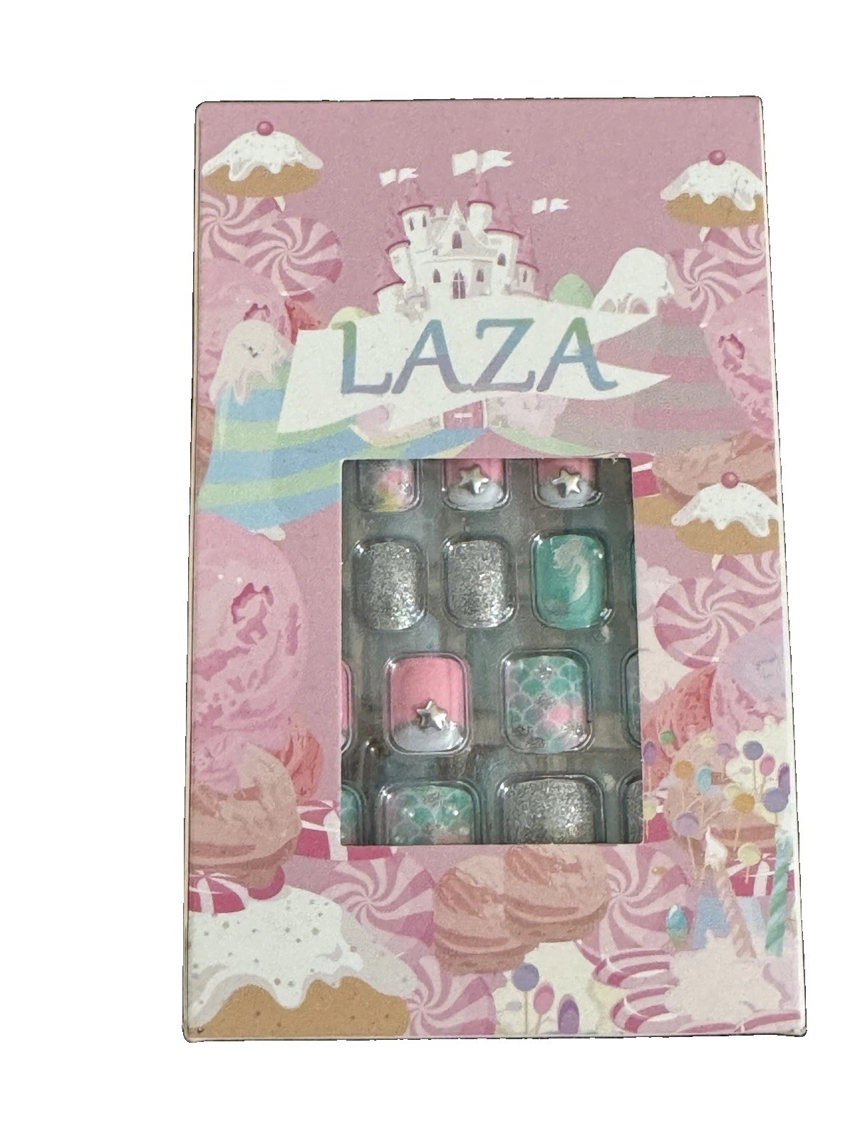 LAZA mermaid Glitter Multicolor Medium Square Pre-Designed Press-On Nails Set