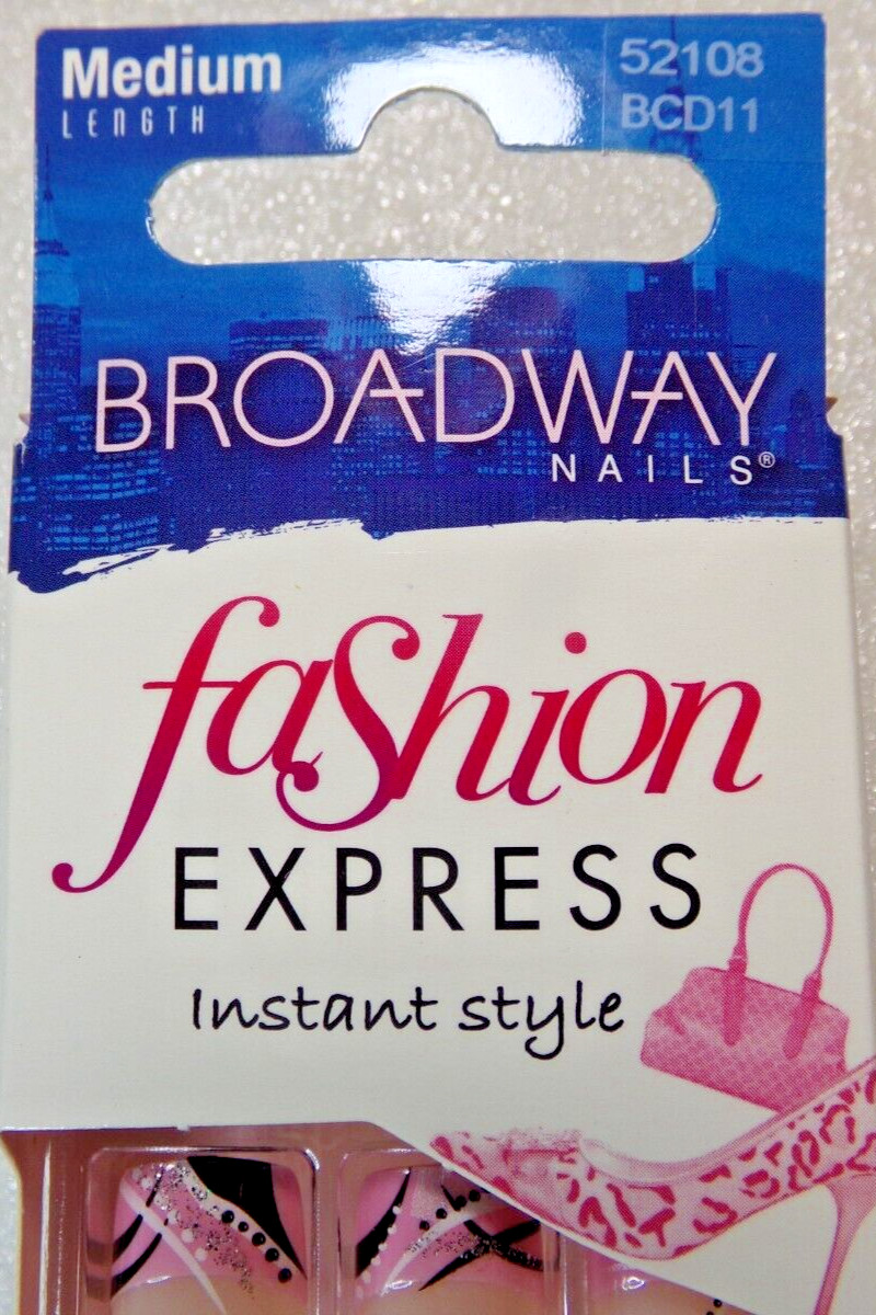 Broadway for Kiss Pink Design Artificial Glue On Nail Medium