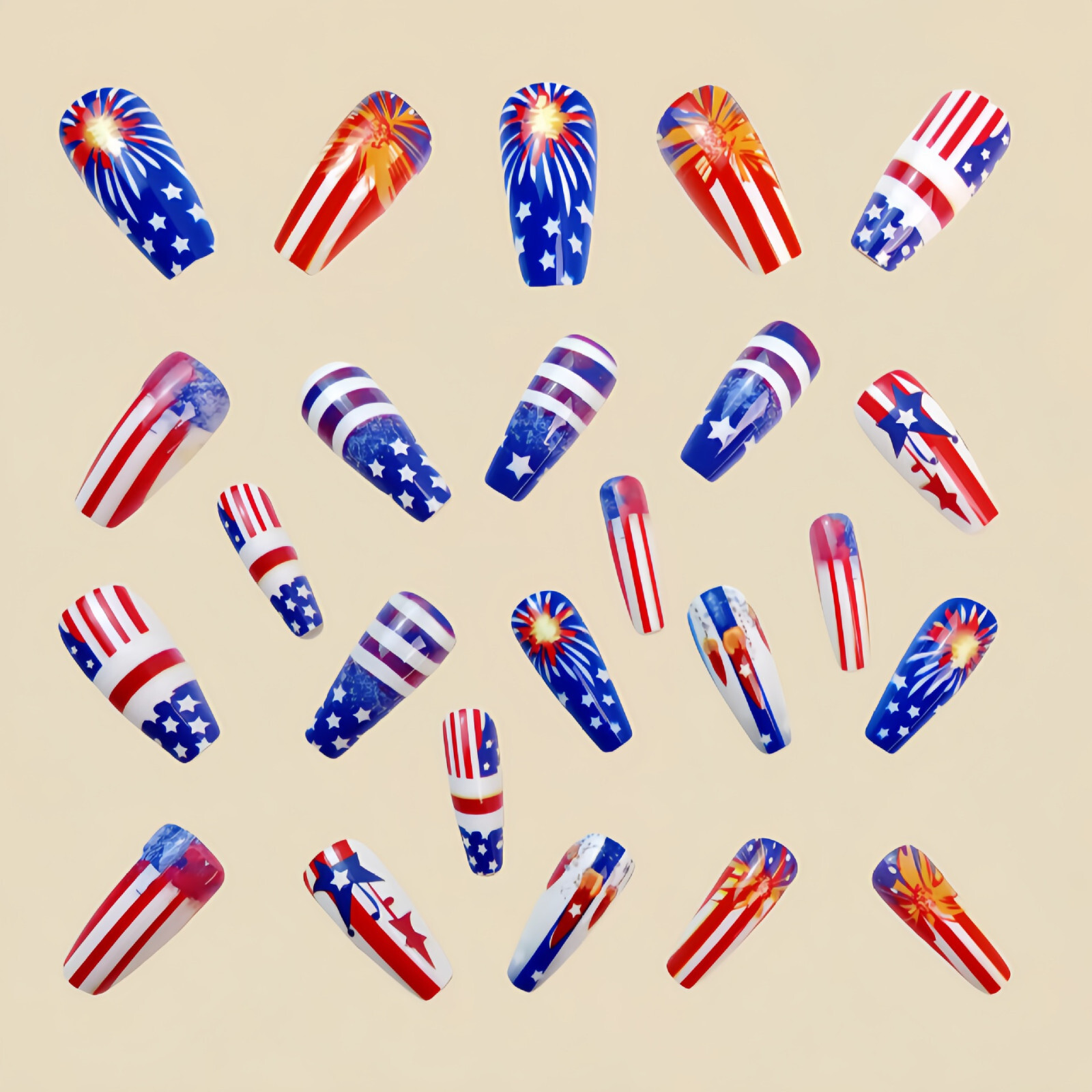 4 set （24Pcs/set ）US Flag False Nail Art Full Cover Artificial Fake Nails