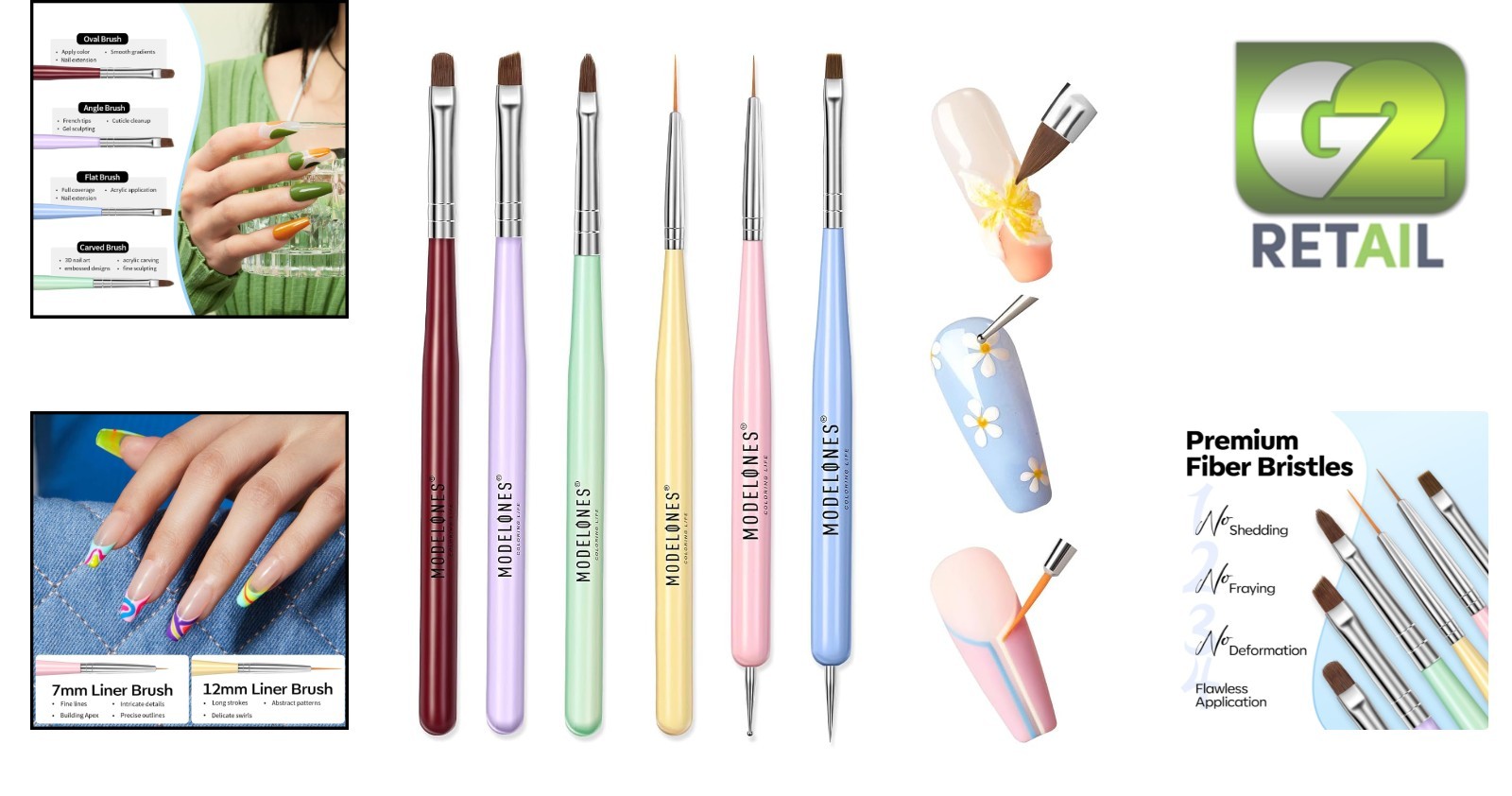 Versatile Nail Art Brushes Set – 6 PC Gel and Liner Tools for DIY & Salon