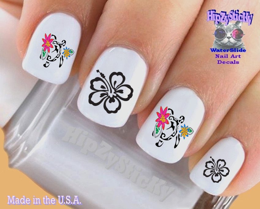 Nail Art 2208 Hawaiian Flower Sea Turtle #2 Color WaterSlide Nail Decal Transfer