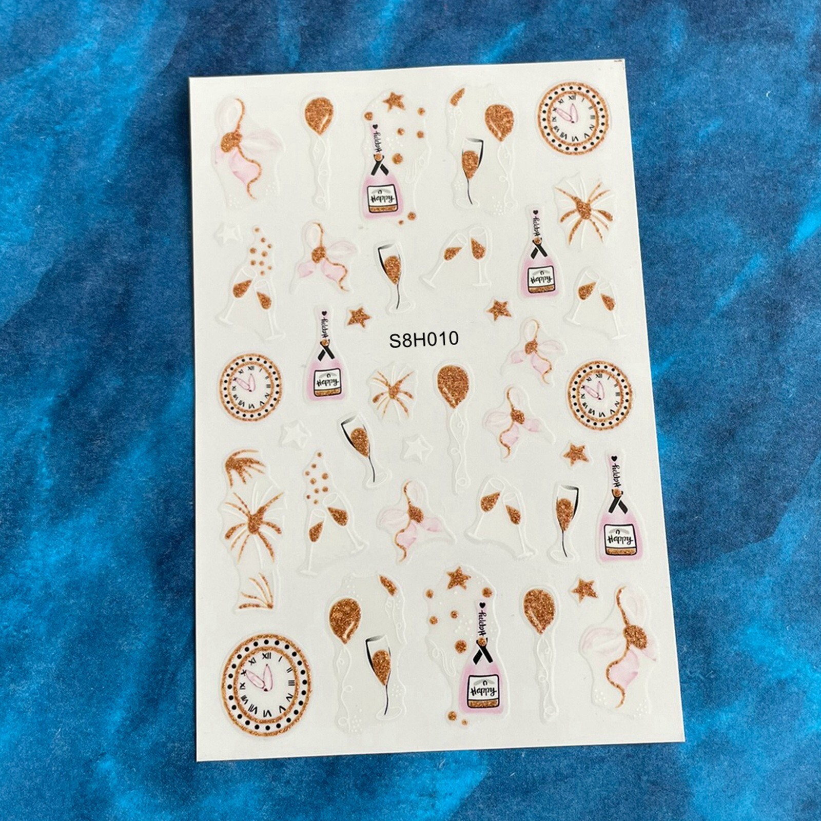 Glitter Champagne Fireworks Festival Event New Years Eve Clock Nail Sticker