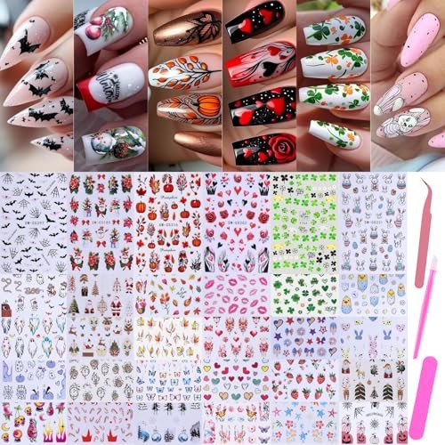Holiday Nail Art Stickers Decals 30 Sheets 3D All Holidays Styles 30 Sheets