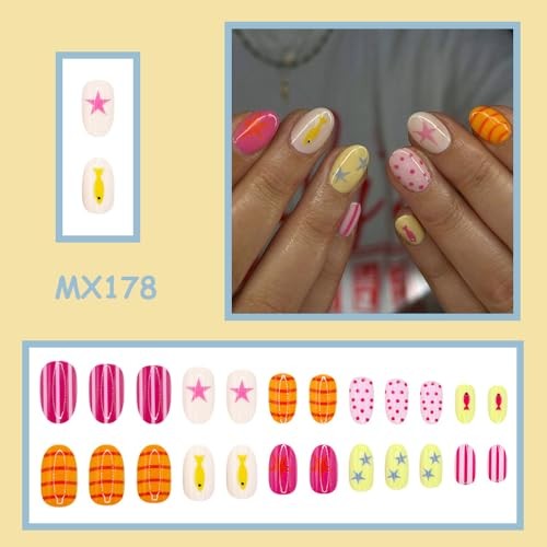 Summer Nail Art Design – Short Oval Fake Nails – Summer8