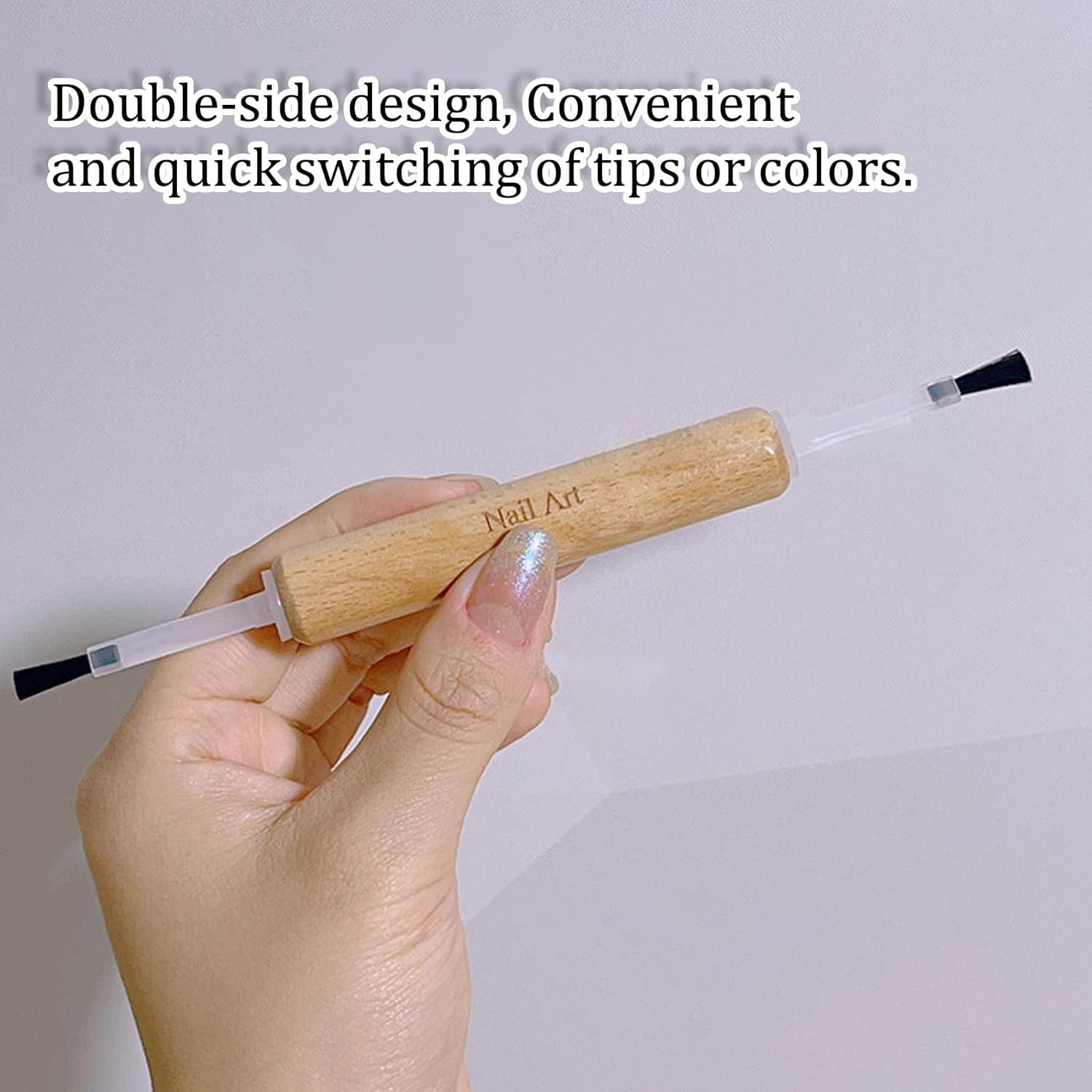 100Pcs Nail Polish Brush Replacement Brush with Double Side Wood Pen Holder Kit,
