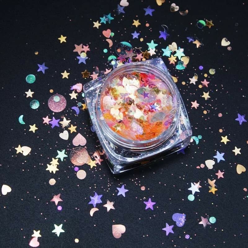 8 Colors/set Mix Star Heart Round Manicure Decor Chunky Stickers Nail Sequins