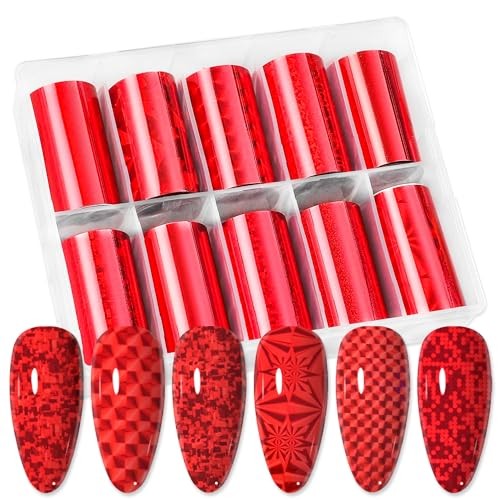 10 Rolls Red Metallic Nail Foil Holographic Nail Art Foil Holographic Red