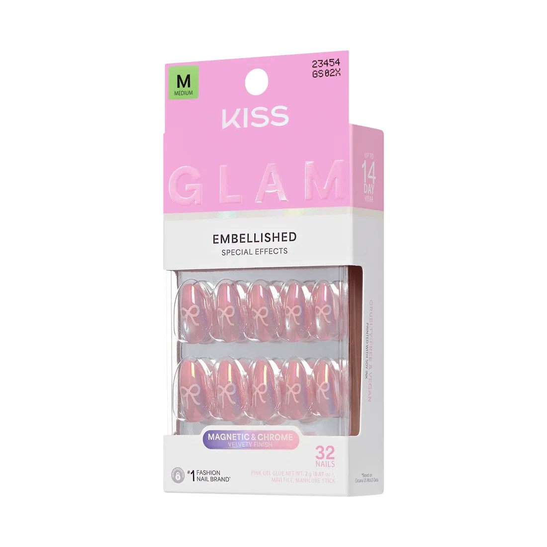 KISS 32 GLUE ON NAILS GLAM EMBELISHED SPECIAL EFFECT CRYSTAL POP MED ALMOND