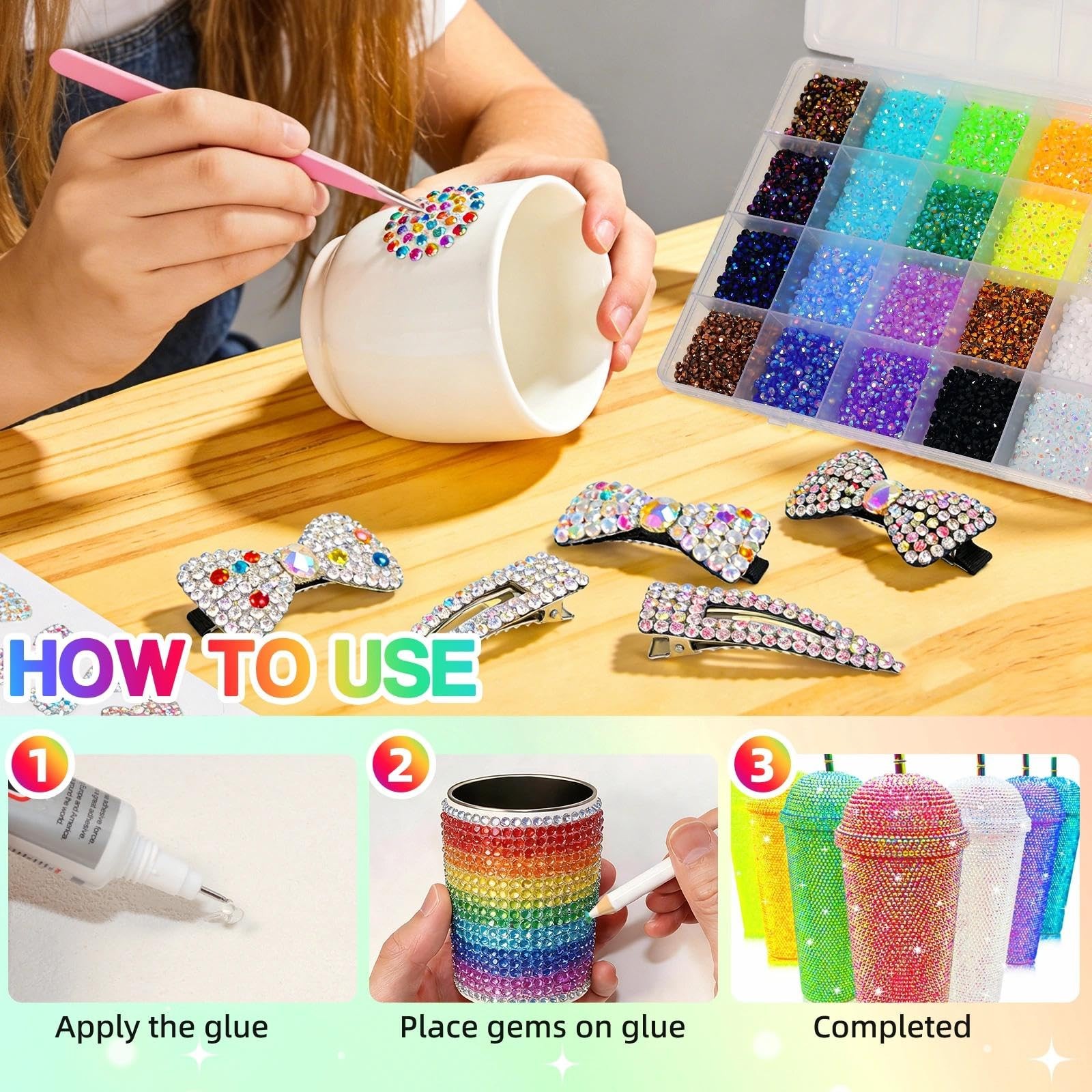 26000 Pcs Multiple Colors Jelly Flatback Rhinestones Bedazzling Kit, 3mm Resi…
