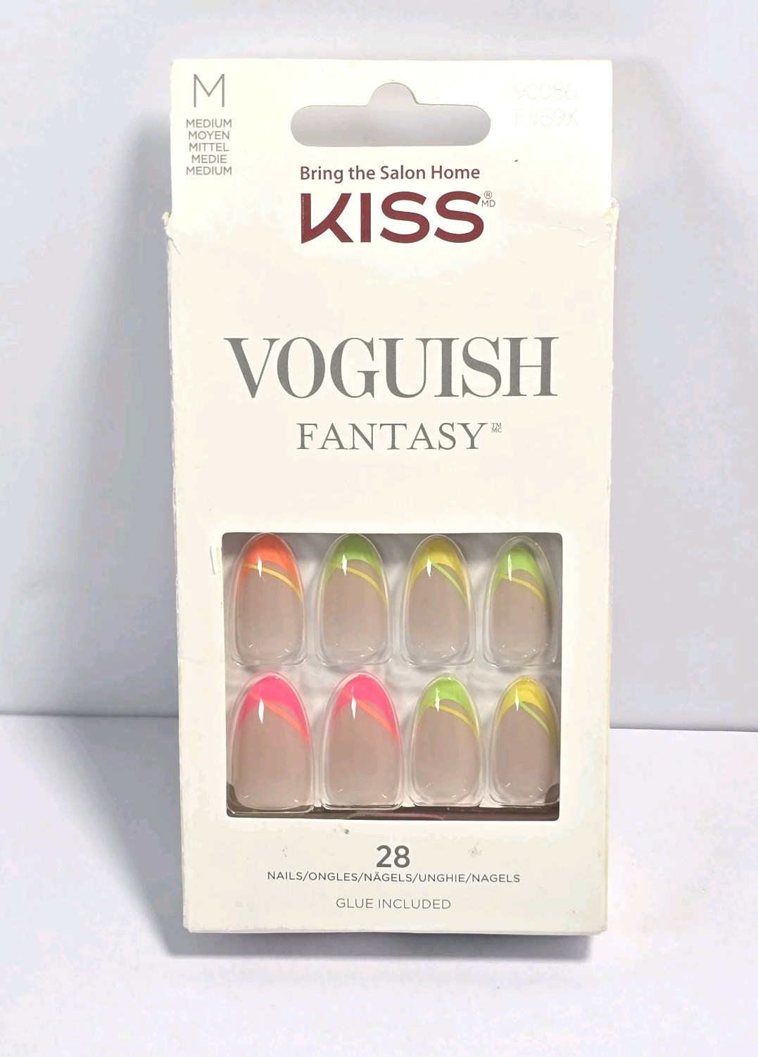 Kiss Vogueish Fantasy 28 Nails Medium Almond Neon Natural+Pink+Yellow+Green