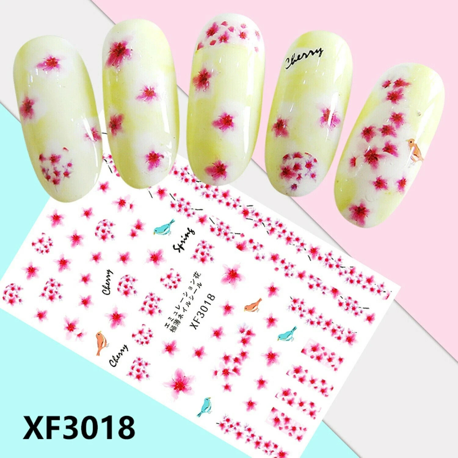 Nail Art Stickers Transfers 3D Self Adhesive Multicolored Flowers (XF3021) NS34
