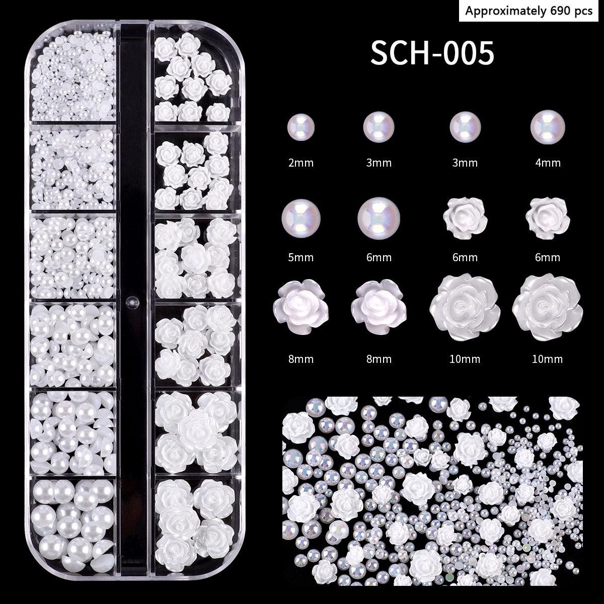 Mixed Flatback Gems & Flower Charms, Resin Rose Alloy Nail Art Supplies