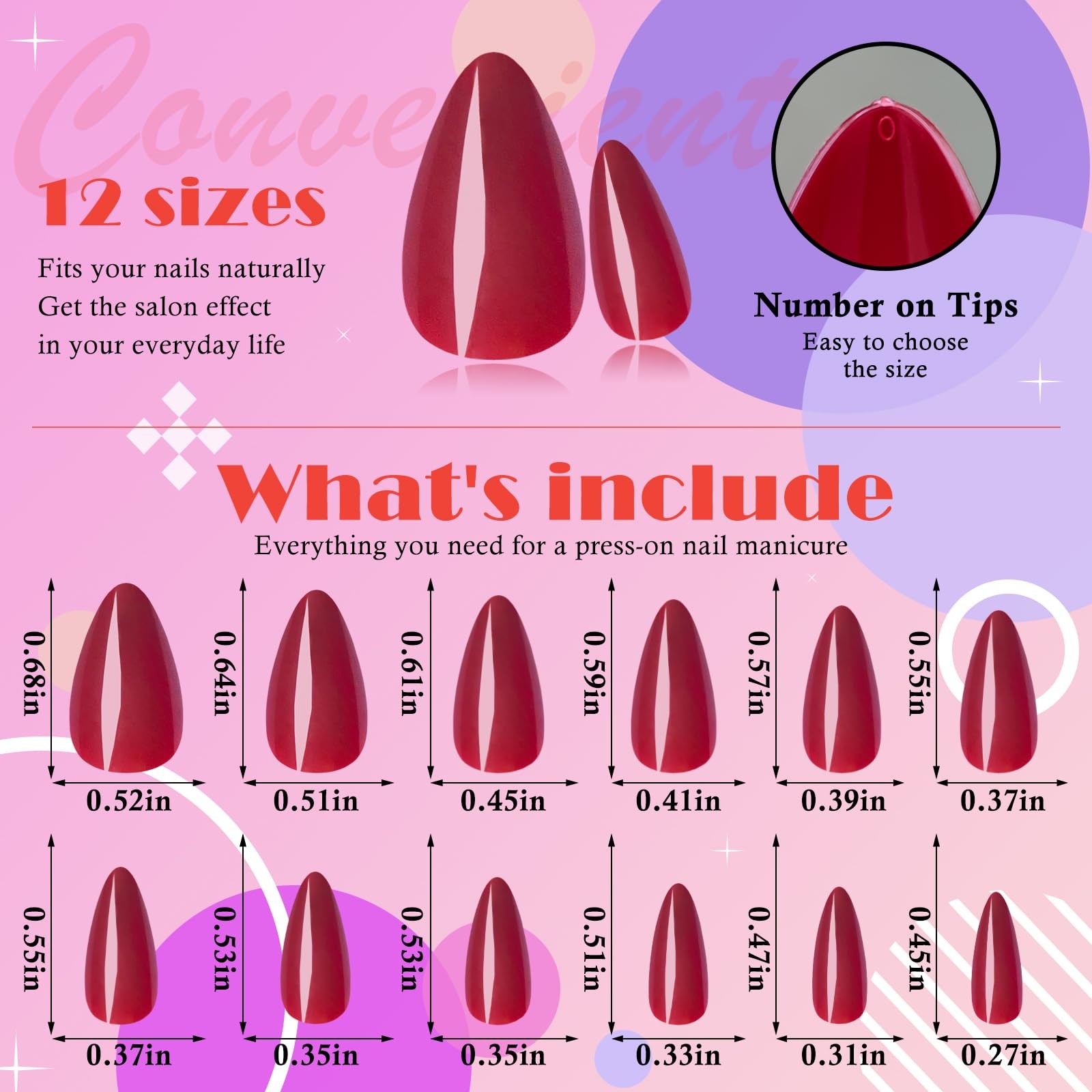 Short Almond Press on Nails, 360pcs Red Fake Nails Press ons Glossy Gel Acryl…