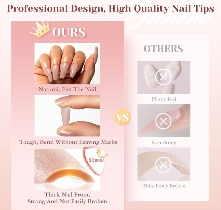 Deep Nude Coffin Nail Tips, 200 PCS Natural Brown Brown Nude Coffin Nail Tips