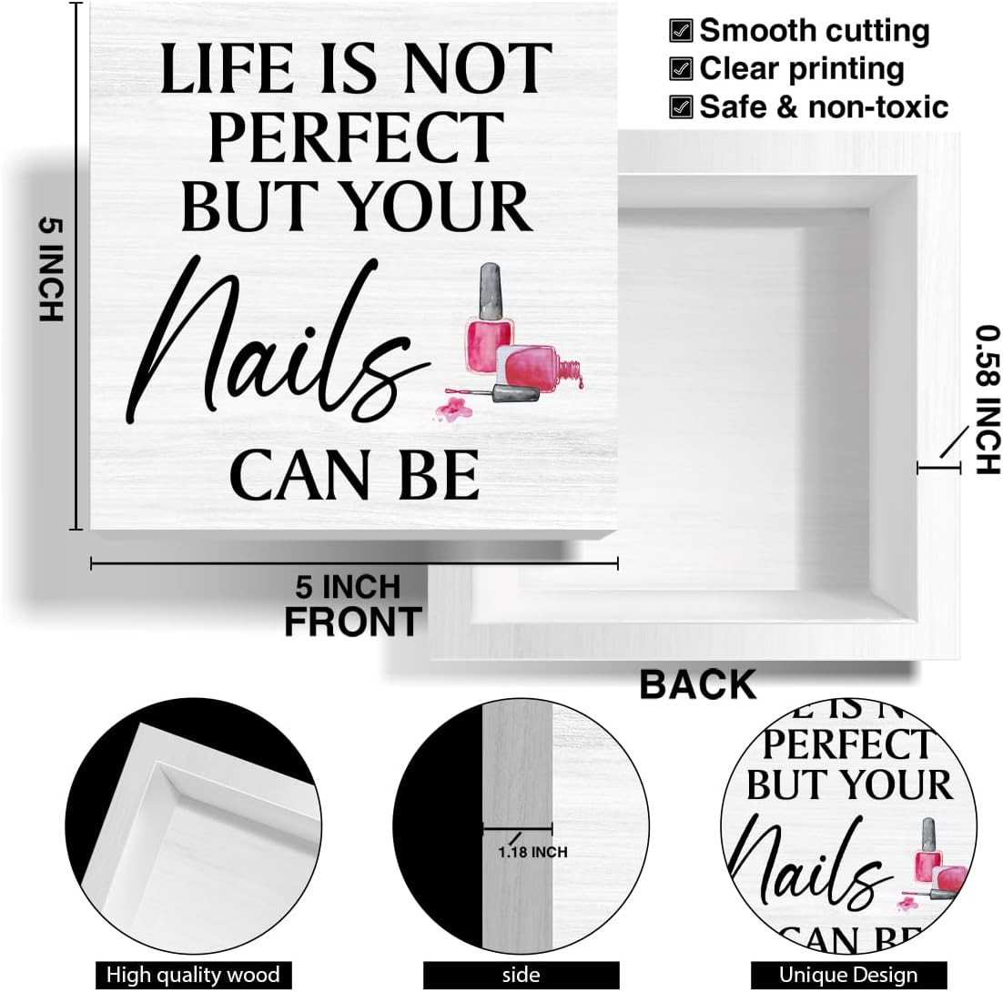 Inspirational Nail Salon Decor Wooden Box Sign, Nail Room Decor for Home Desk Ta