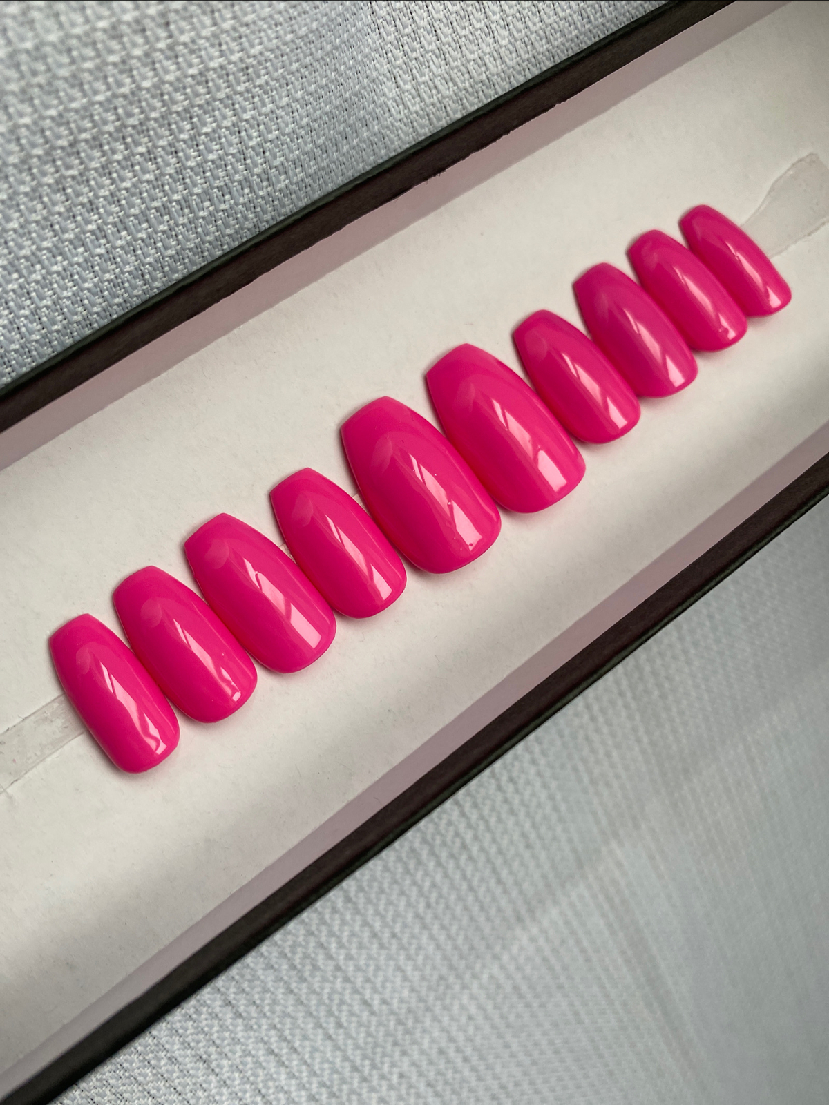 🔥 CUSTOM Gel Press On Nails, HOT PINK ,Coffin Short ,10p Set W/ kit NEW