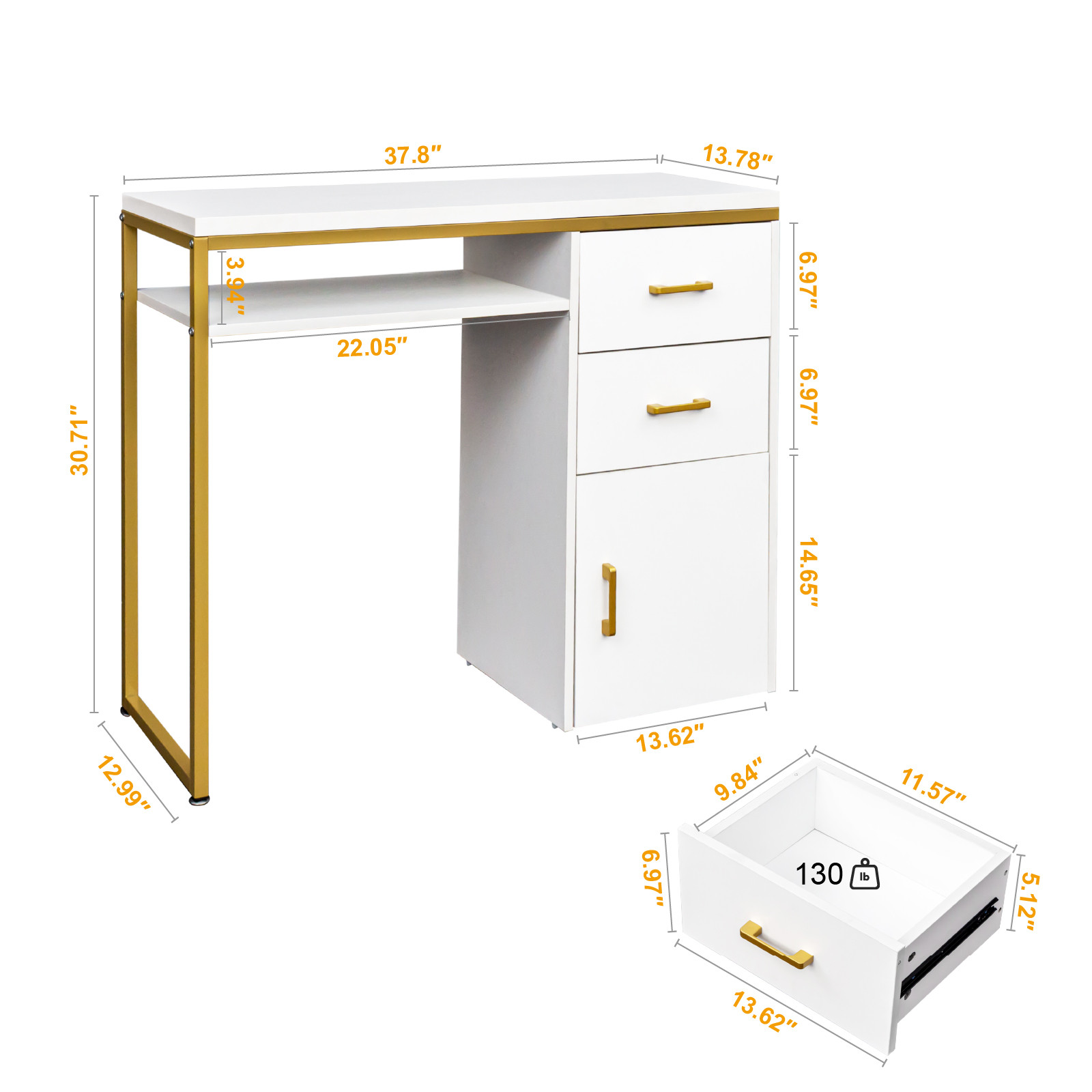 2 Drawers Manicure Table Nail Makeup Office Desk Dressing Cabinet Station Salon