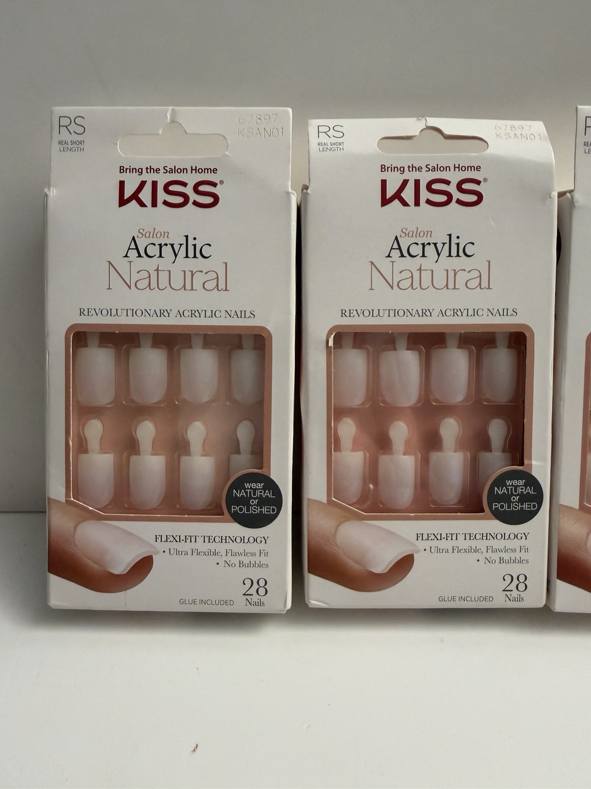 New Kiss Salon Acrylic Natural 28 Count Real Short Nude X4