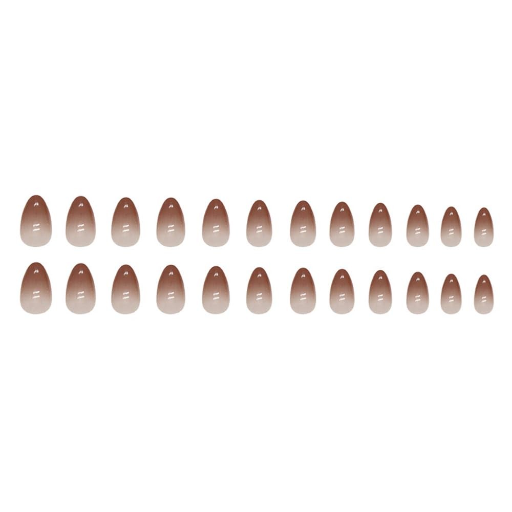 24Pcs Brown Press on Nails Short Almond Fake 1 Fl Oz (Pack of 1), 1